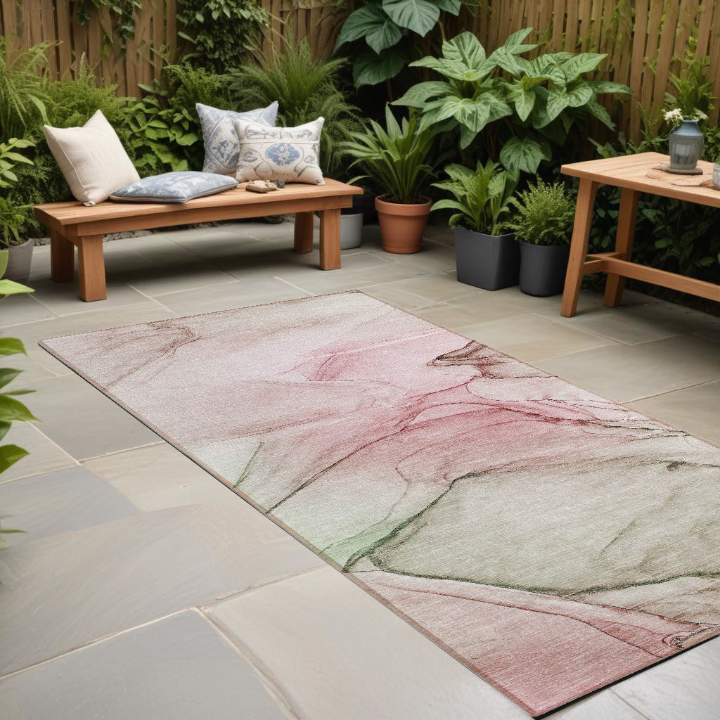 8 Runner Gray and Pink Abstract Washable Non Skid Indoor Outdoor Runner Rug