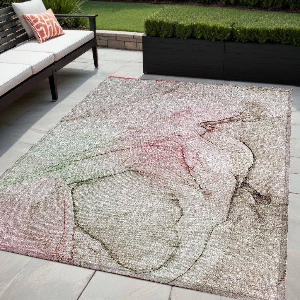5 X 8 Gray and Pink Abstract Washable Non Skid Indoor Outdoor Area Rug