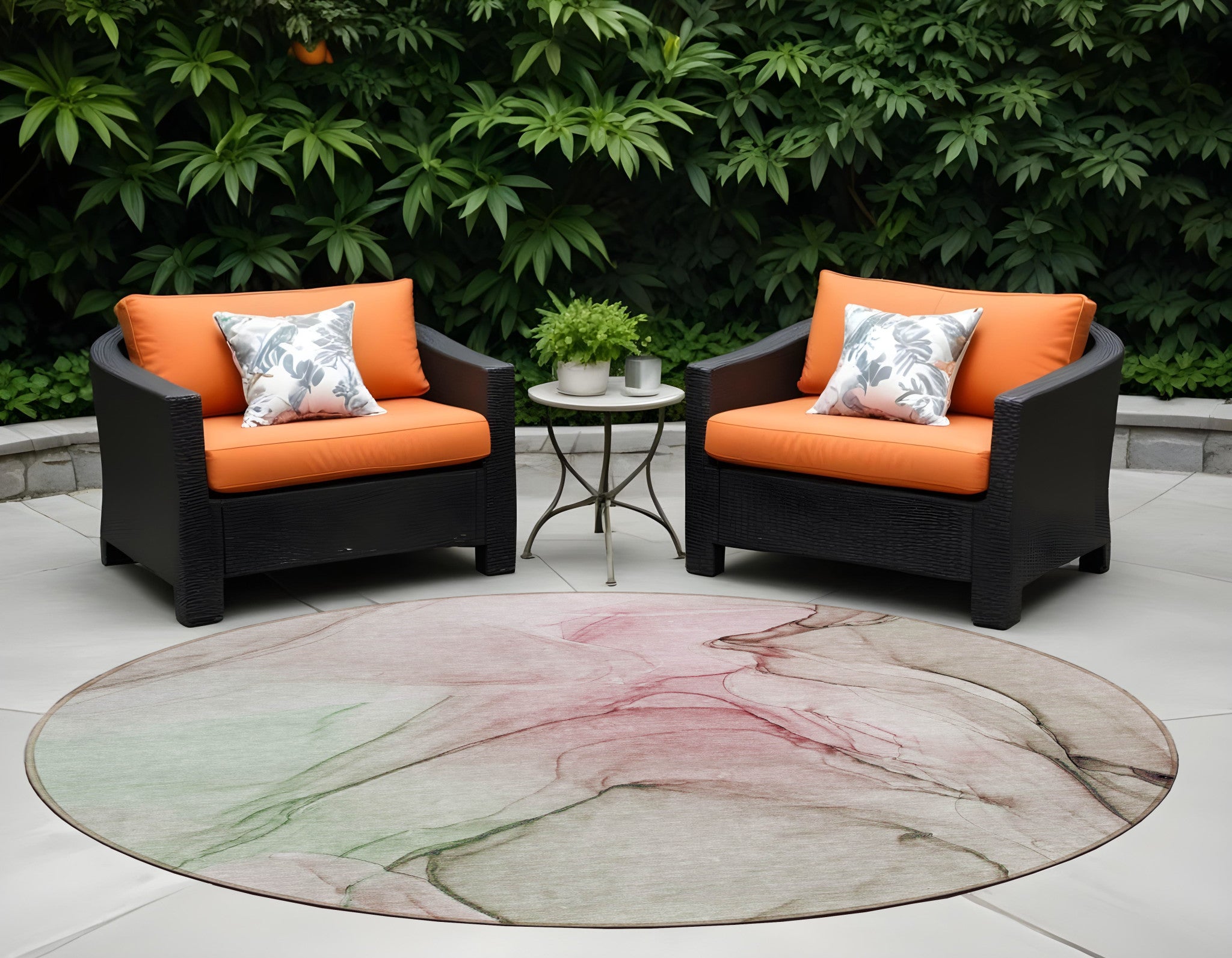 8 Round Gray and Pink Round Abstract Washable Non Skid Indoor Outdoor Area Rug