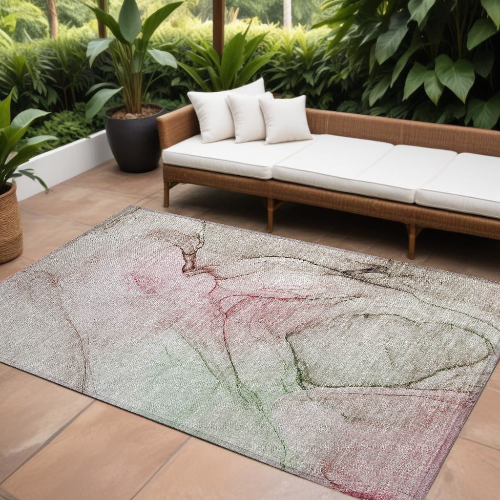 9 X 12 Gray and Pink Abstract Washable Non Skid Indoor Outdoor Area Rug