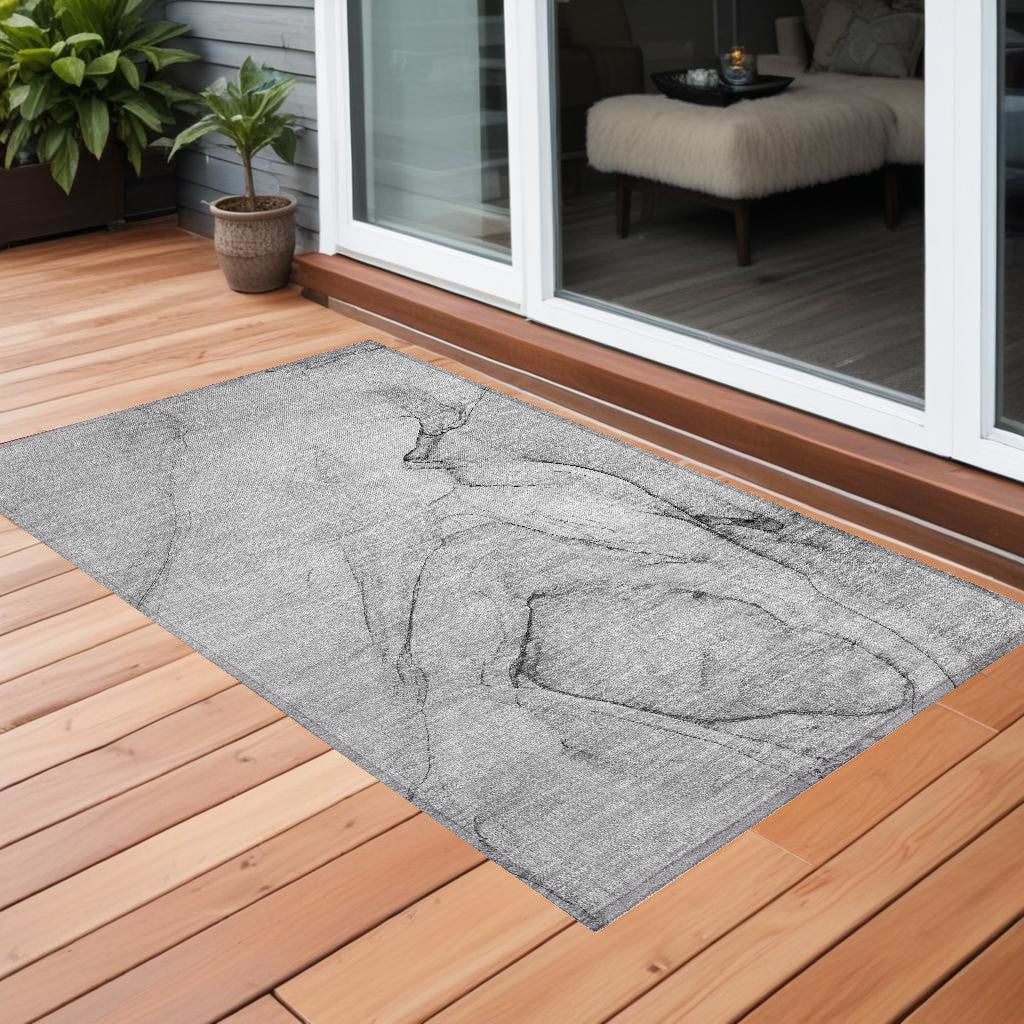 2 X 3 Gray Abstract Washable Non Skid Indoor Outdoor Area Rug