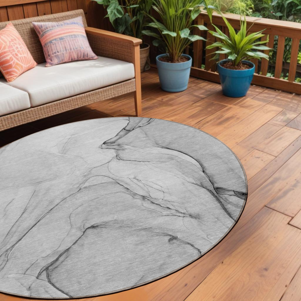 8 Round Gray Round Abstract Washable Non Skid Indoor Outdoor Area Rug