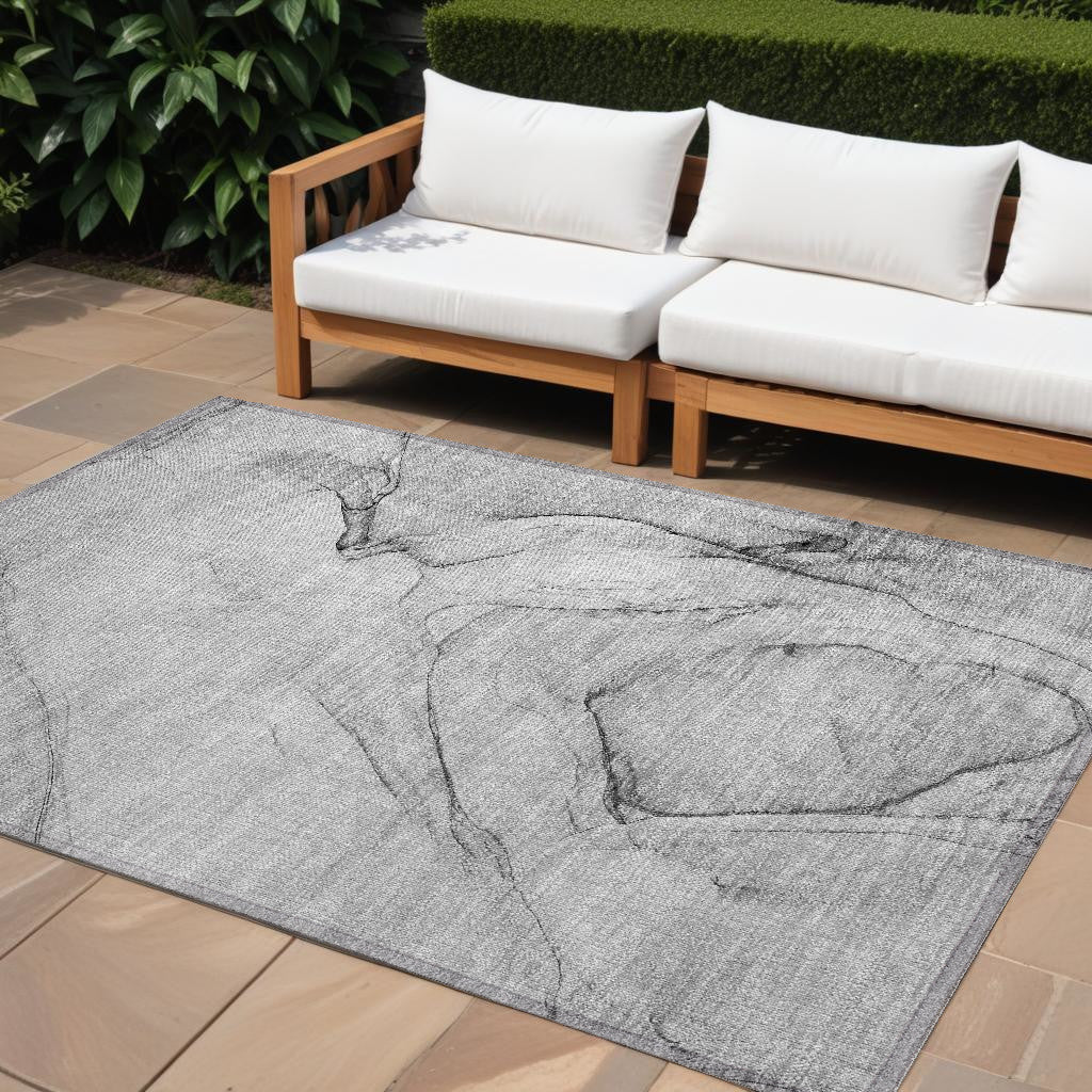 9 X 12 Gray Abstract Washable Non Skid Indoor Outdoor Area Rug
