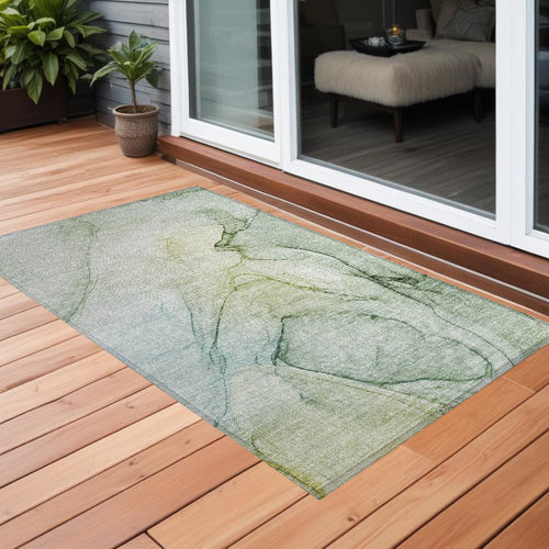2 X 3 Green Abstract Washable Non Skid Indoor Outdoor Area Rug