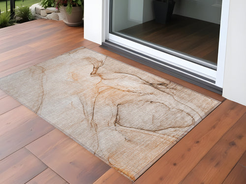 2 X 3 Gray and Orange Abstract Washable Non Skid Indoor Outdoor Area Rug