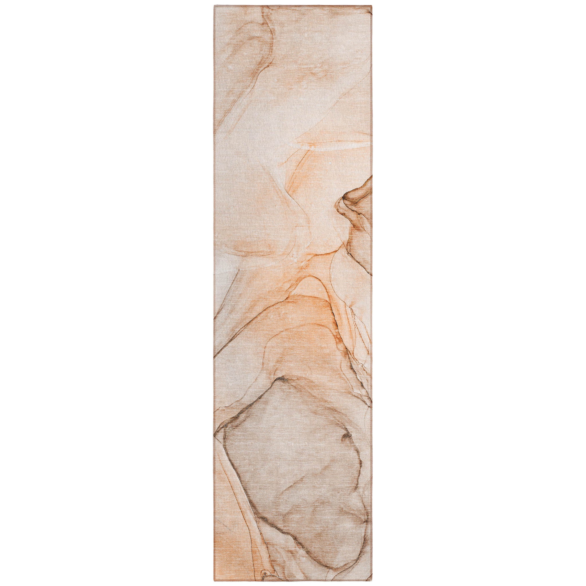 3 X 8 Beige and Orange Abstract Washable Non Skid Indoor Outdoor Runner Rug