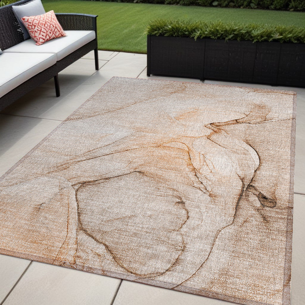 5 X 8 Gray and Orange Abstract Washable Non Skid Indoor Outdoor Area Rug