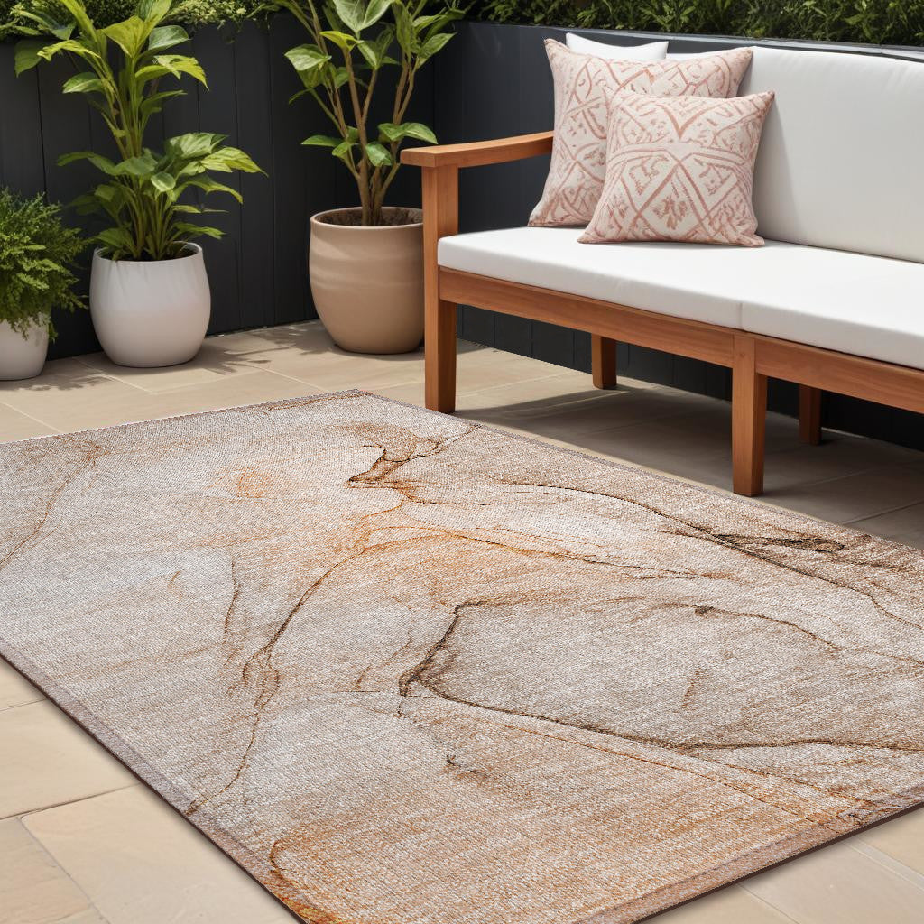 9 X 12 Gray and Orange Abstract Washable Non Skid Indoor Outdoor Area Rug