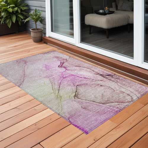 2 X 3 Pink Abstract Washable Non Skid Indoor Outdoor Area Rug