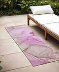 8 Runner Pink Abstract Washable Non Skid Indoor Outdoor Runner Rug