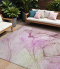 10 X 14 Pink Abstract Washable Non Skid Indoor Outdoor Area Rug