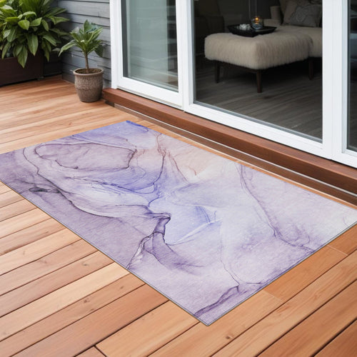 2 X 3 Gray and Purple Abstract Washable Non Skid Indoor Outdoor Area Rug