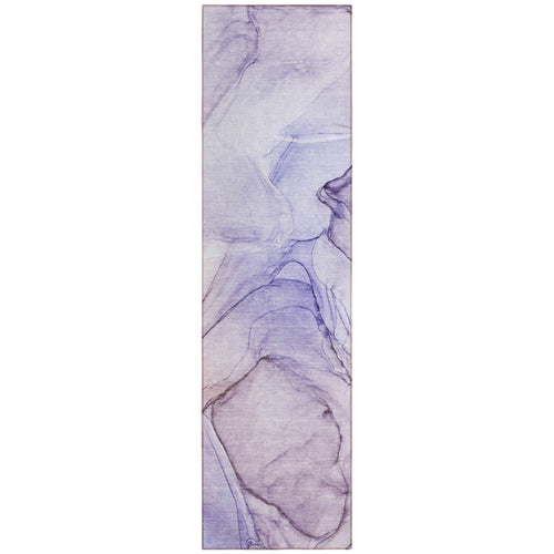 2 X 8 Gray and Purple Abstract Washable Non Skid Indoor Outdoor Runner Rug