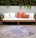 8 Round Gray and Purple Round Abstract Washable Non Skid Indoor Outdoor Area Rug