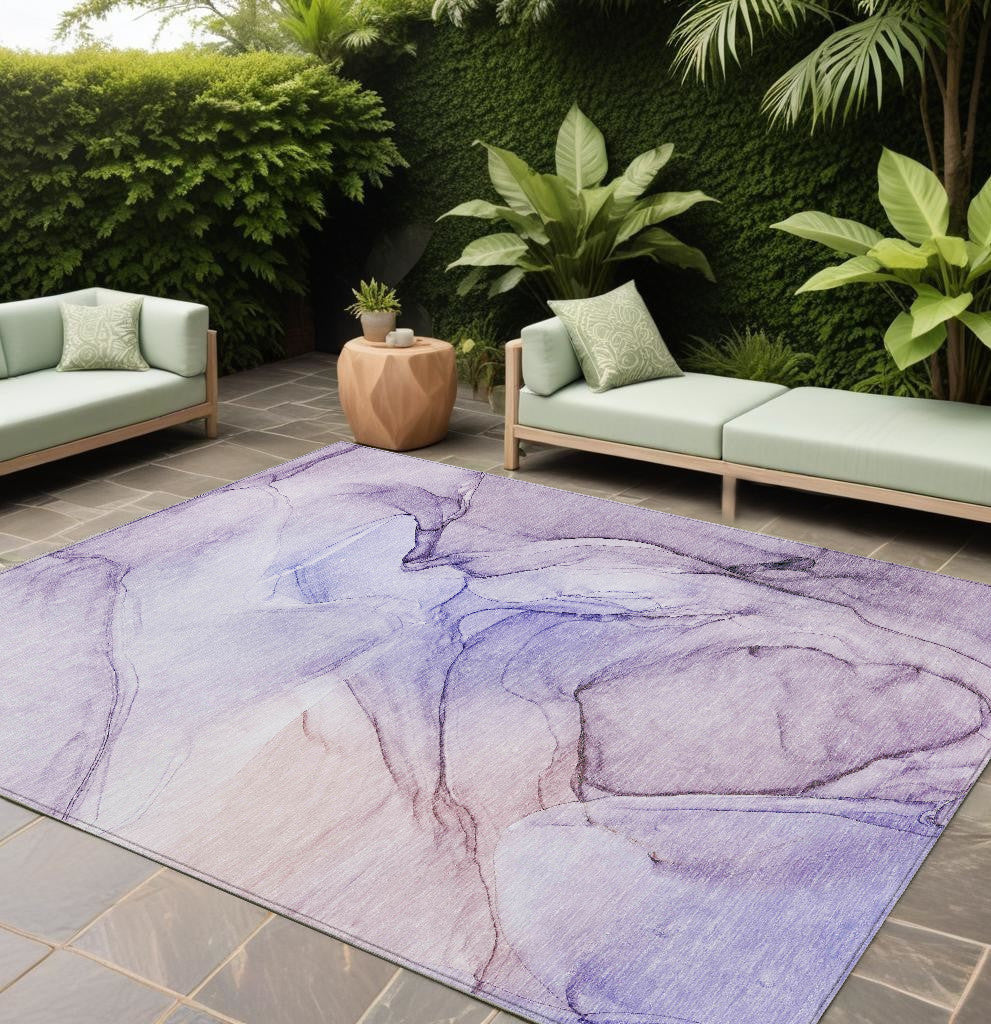 10 X 14 Gray and Purple Abstract Washable Non Skid Indoor Outdoor Area Rug