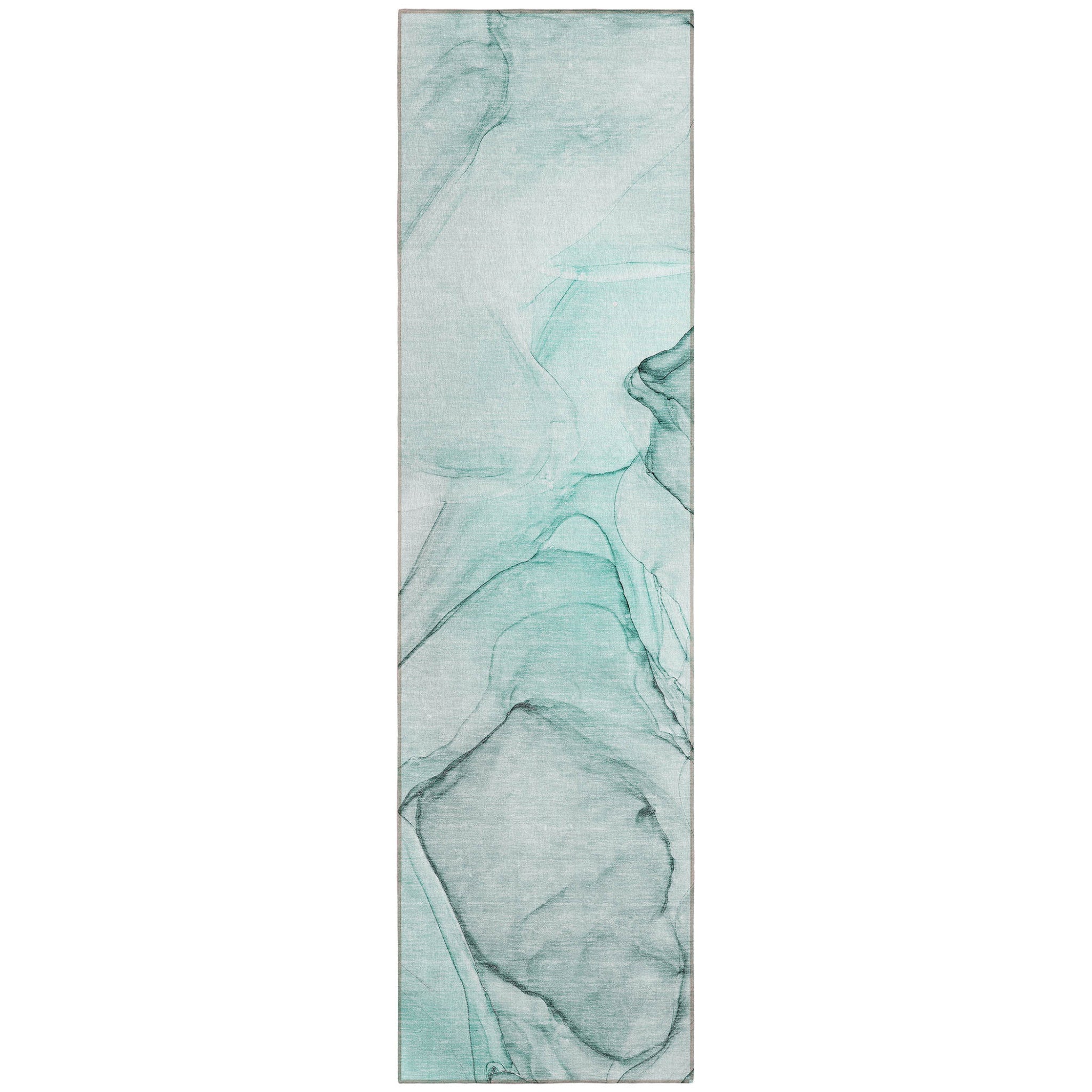 2 X 8 Teal and Gray Abstract Washable Non Skid Indoor Outdoor Runner Rug