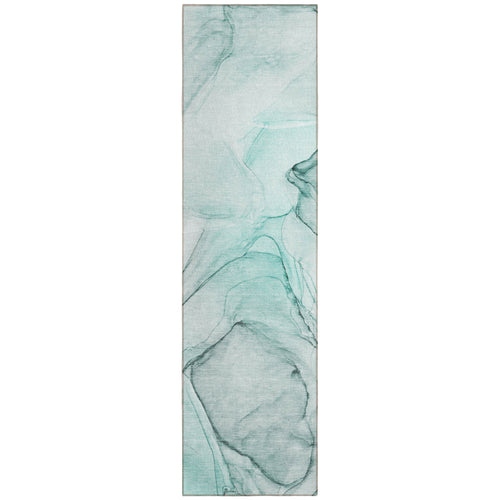 2 X 8 Teal and Gray Abstract Washable Non Skid Indoor Outdoor Runner Rug
