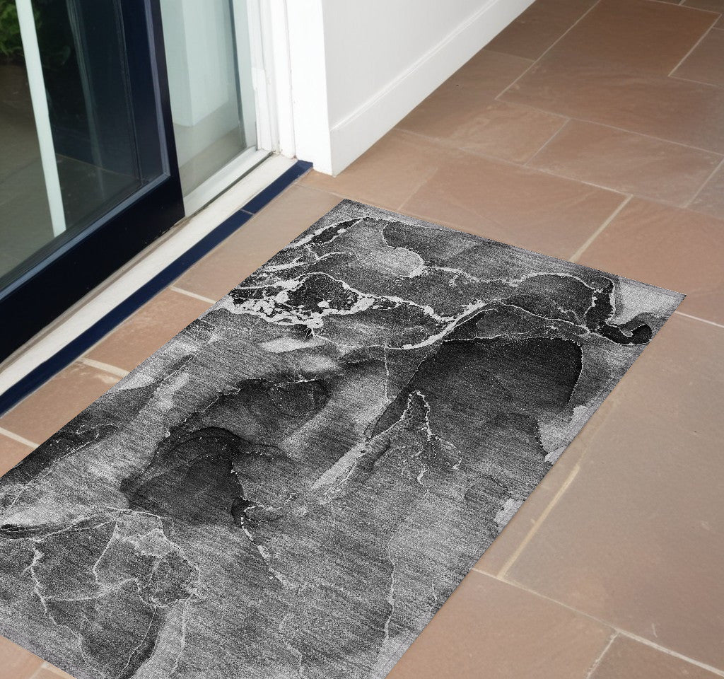 3 X 5 Black Gray and White Abstract Washable Non Skid Indoor Outdoor Area Rug