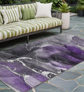 8 Runner Gray and Purple Abstract Washable Non Skid Indoor Outdoor Runner Rug