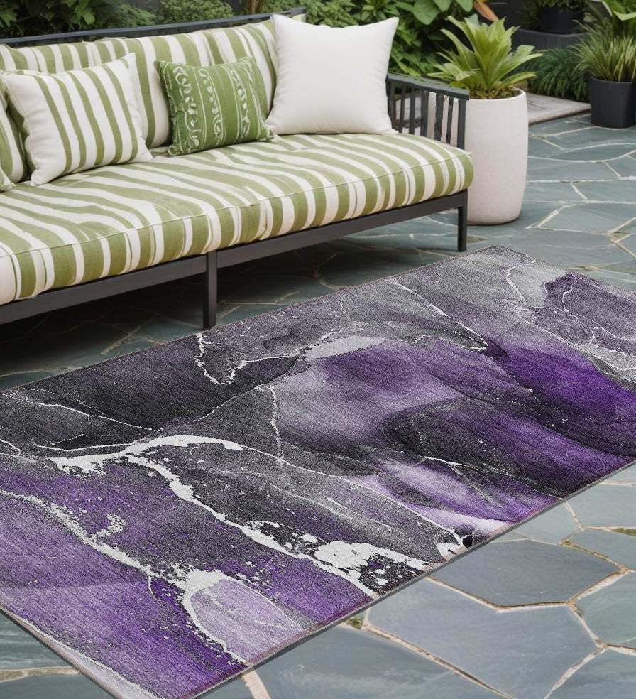 8 Runner Gray and Purple Abstract Washable Non Skid Indoor Outdoor Runner Rug