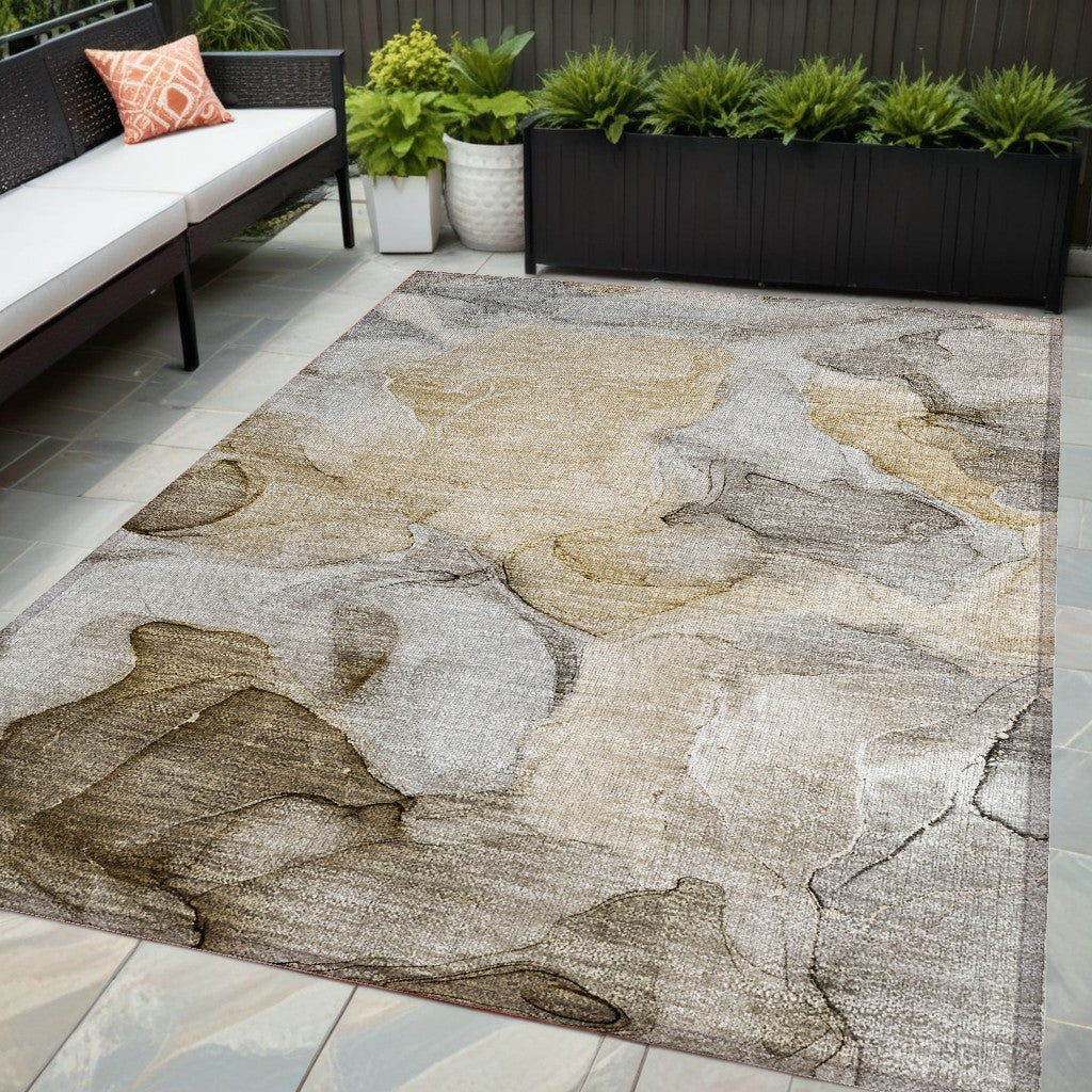 5 X 8 Brown Abstract Washable Non Skid Indoor Outdoor Area Rug