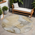 8 Round Brown Round Abstract Washable Non Skid Indoor Outdoor Area Rug