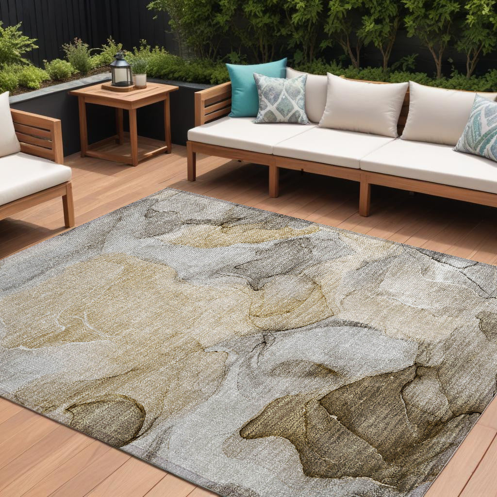 9 X 12 Brown Abstract Washable Non Skid Indoor Outdoor Area Rug