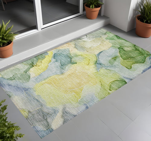 2 X 3 Yellow Abstract Washable Non Skid Indoor Outdoor Area Rug