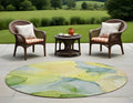 8 Round Yellow Round Abstract Washable Non Skid Indoor Outdoor Area Rug