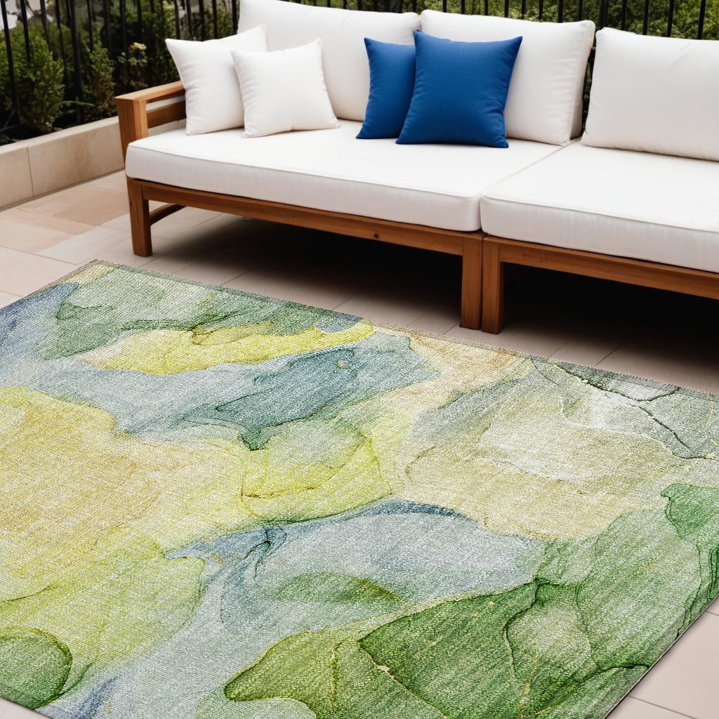 8 X 10 Yellow Abstract Washable Non Skid Indoor Outdoor Area Rug