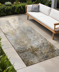 8 Runner Beige Abstract Washable Non Skid Indoor Outdoor Runner Rug