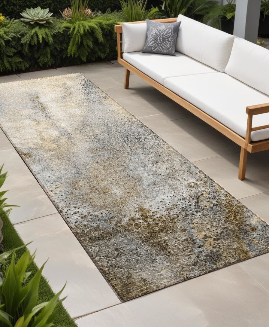 8 Runner Beige Abstract Washable Non Skid Indoor Outdoor Runner Rug