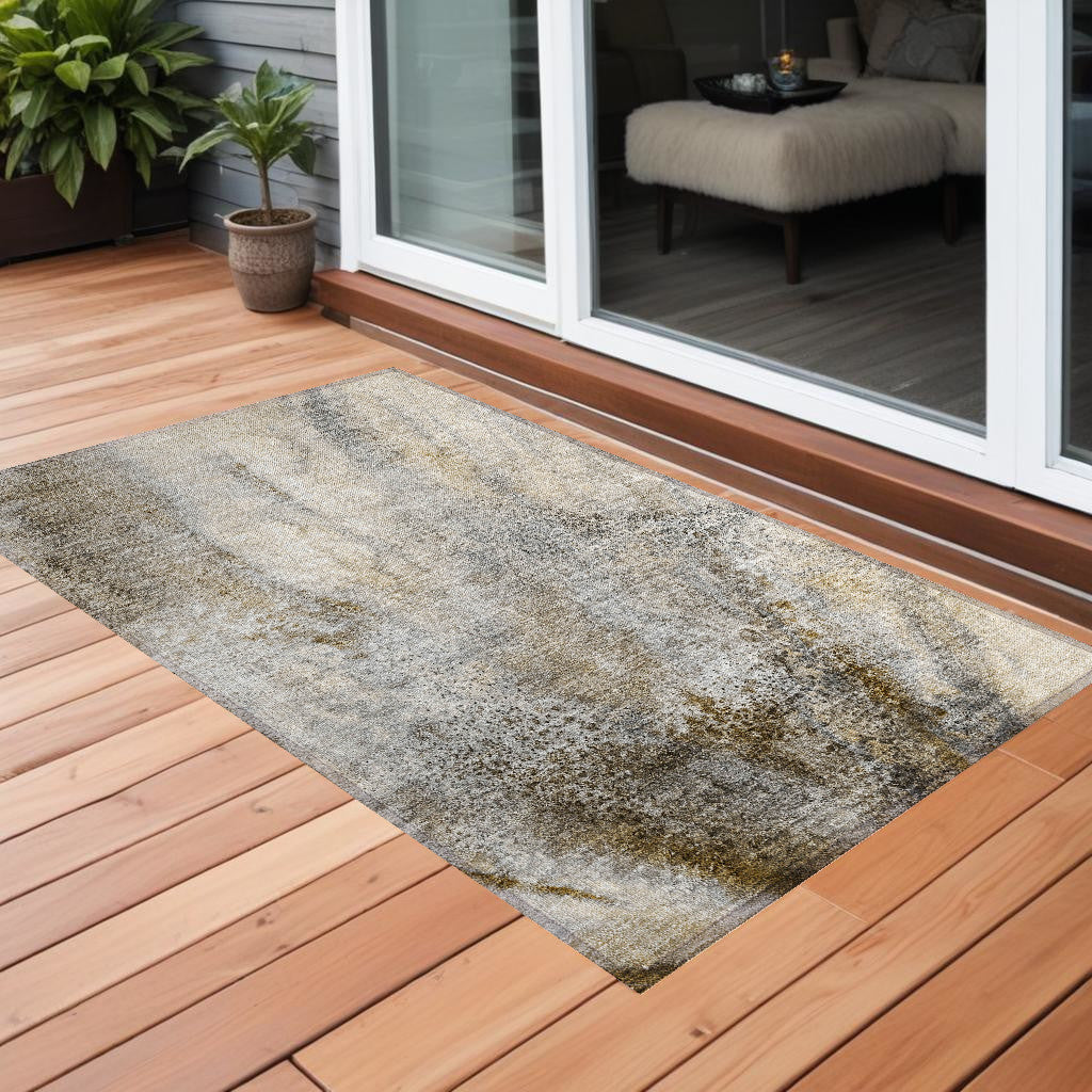 3 X 5 Beige Abstract Washable Non Skid Indoor Outdoor Area Rug