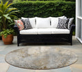 8 Round Beige Round Abstract Washable Non Skid Indoor Outdoor Area Rug