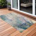2 X 3 Beige Blue and Gray Abstract Washable Non Skid Indoor Outdoor Area Rug