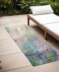 8 Runner Beige Blue and Gray Abstract Washable Non Skid Indoor Outdoor Runner Rug