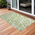 2 X 3 Green and White Abstract Washable Non Skid Indoor Outdoor Area Rug