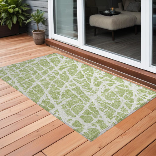 2 X 3 Green and White Abstract Washable Non Skid Indoor Outdoor Area Rug