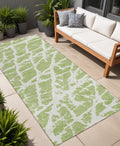 8 Runner Green and White Abstract Washable Non Skid Indoor Outdoor Runner Rug