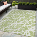 5 X 8 Green and White Abstract Washable Non Skid Indoor Outdoor Area Rug