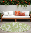 8 Round Green and White Round Abstract Washable Non Skid Indoor Outdoor Area Rug