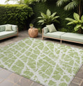 10 X 14 Green and White Abstract Washable Non Skid Indoor Outdoor Area Rug