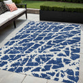 5 X 8 Blue and White Abstract Washable Non Skid Indoor Outdoor Area Rug