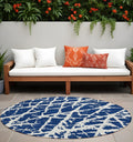 8 Round Blue and White Round Abstract Washable Non Skid Indoor Outdoor Area Rug