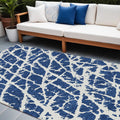 9 X 12 Blue and White Abstract Washable Non Skid Indoor Outdoor Area Rug