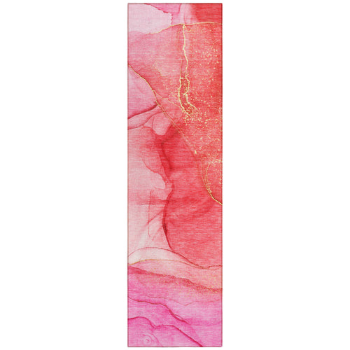 2 X 8 Pink Abstract Washable Non Skid Indoor Outdoor Runner Rug