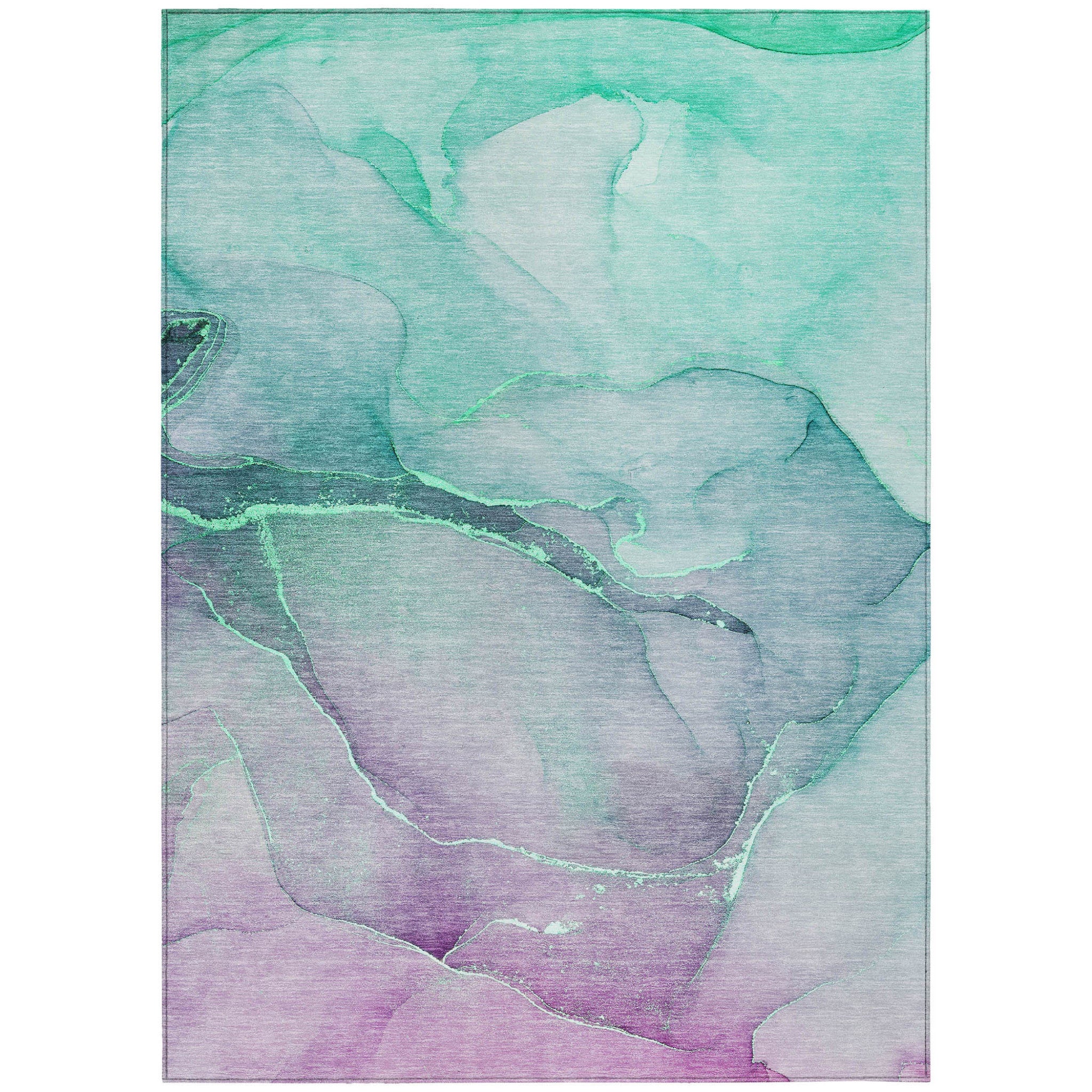 10 X 14 Teal and Purple Abstract Washable Indoor Outdoor Area Rug
