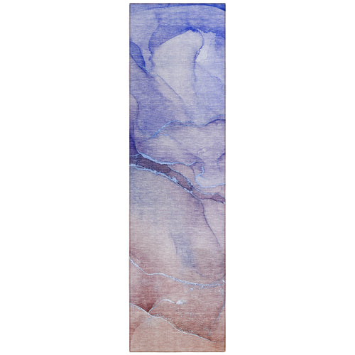 2 X 8 Blue and Purple Abstract Washable Non Skid Indoor Outdoor Runner Rug