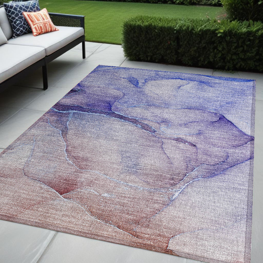 5 X 8 Blue and Brown Abstract Washable Non Skid Indoor Outdoor Area Rug