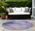 8 Round Blue and Brown Round Abstract Washable Non Skid Indoor Outdoor Area Rug